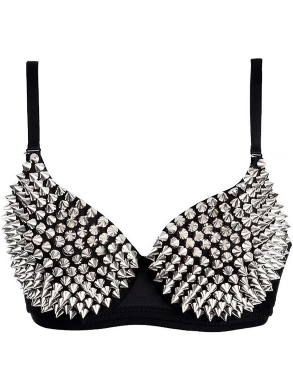 Women's Silver Hook & Loop Steampunk Spike Studded Rivet Rave SOLID Sport Bra
